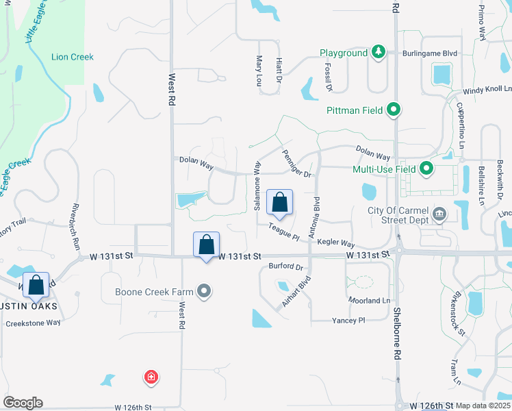 map of restaurants, bars, coffee shops, grocery stores, and more near 13268 Salamone Way in Carmel