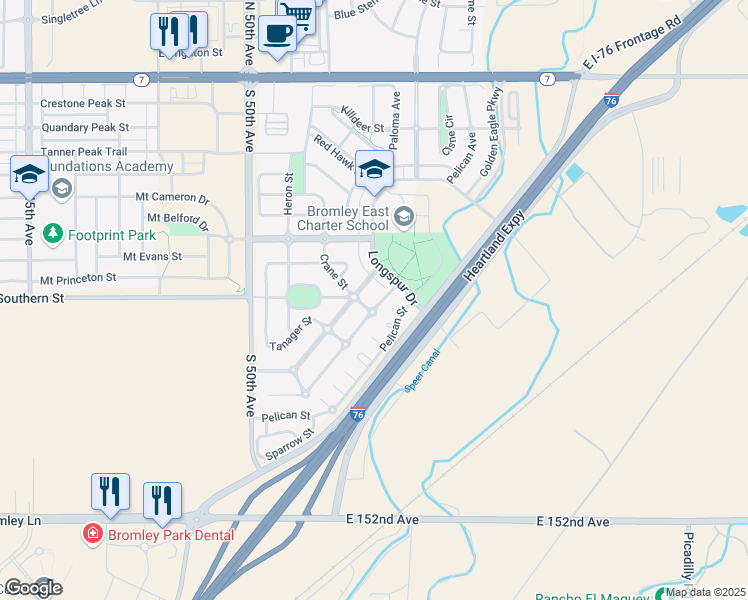 map of restaurants, bars, coffee shops, grocery stores, and more near 5325 Goshawk Street in Brighton