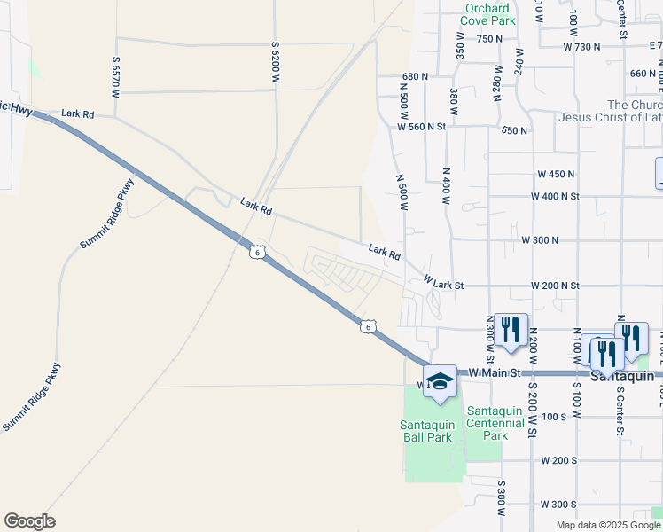 map of restaurants, bars, coffee shops, grocery stores, and more near 247 Halford Avenue in Santaquin
