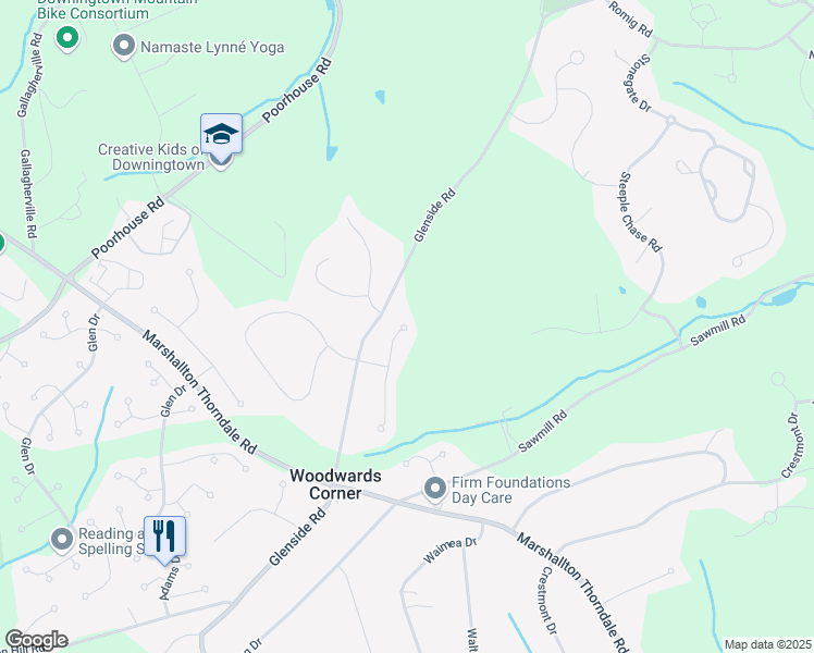 map of restaurants, bars, coffee shops, grocery stores, and more near 1100 Price Lane in Chester County