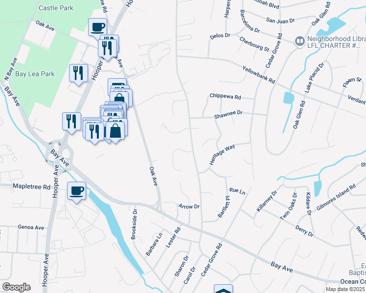 map of restaurants, bars, coffee shops, grocery stores, and more near 754 High Meadow Drive in Toms River