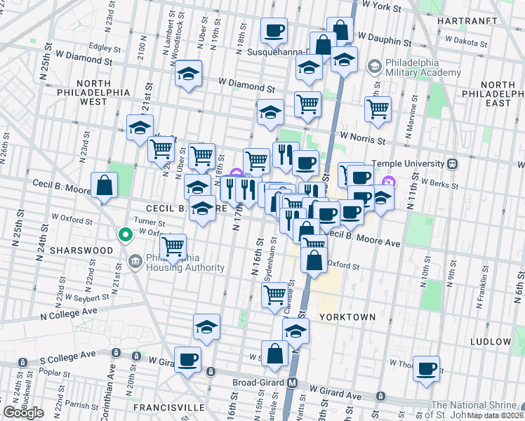 map of restaurants, bars, coffee shops, grocery stores, and more near in Philadelphia