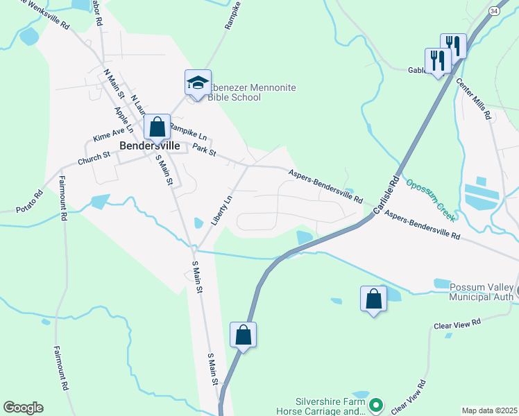 map of restaurants, bars, coffee shops, grocery stores, and more near 101 West Imperial Drive in Aspers