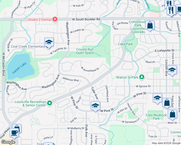 map of restaurants, bars, coffee shops, grocery stores, and more near 1096 Falcon Court in Louisville