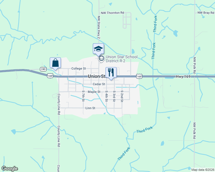map of restaurants, bars, coffee shops, grocery stores, and more near 420 Cedar Street in Union Star