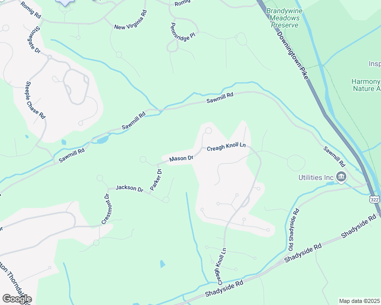map of restaurants, bars, coffee shops, grocery stores, and more near 1115 Mason Drive in Downingtown