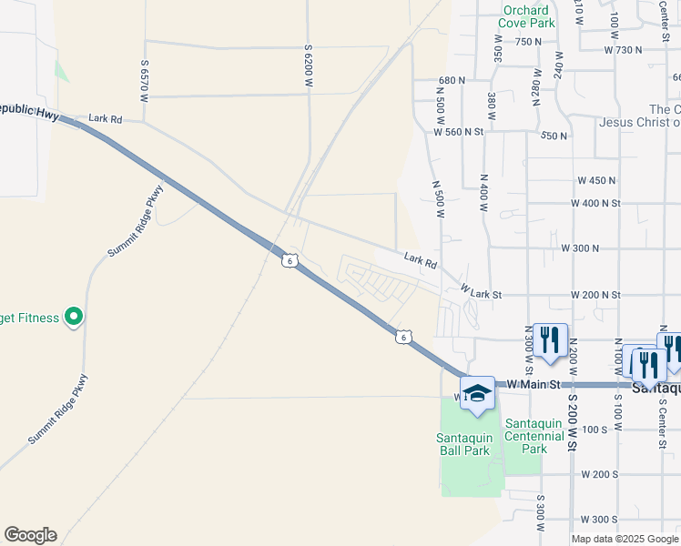 map of restaurants, bars, coffee shops, grocery stores, and more near 251 Polly Lane in Santaquin