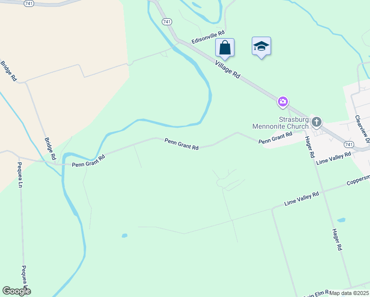 map of restaurants, bars, coffee shops, grocery stores, and more near 1236 Penn Grant Road in Lancaster