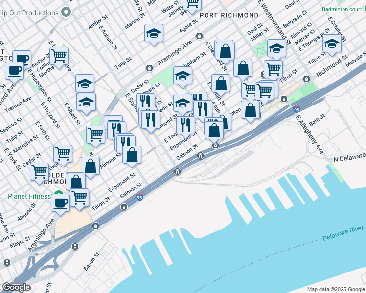 map of restaurants, bars, coffee shops, grocery stores, and more near 2823 Edgemont Street in Philadelphia