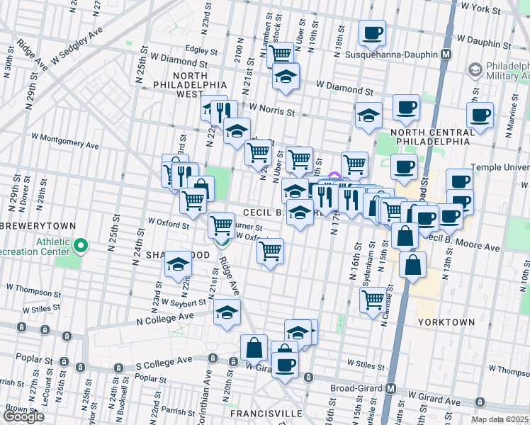 map of restaurants, bars, coffee shops, grocery stores, and more near in Philadelphia