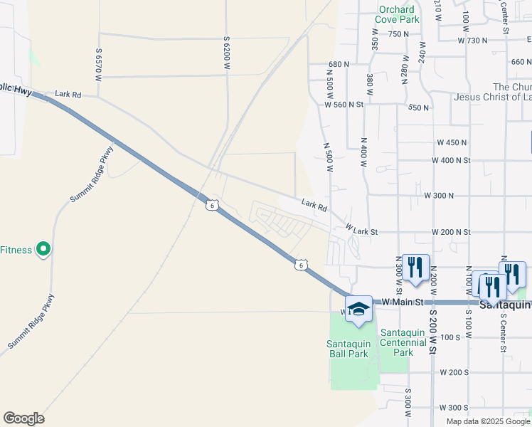 map of restaurants, bars, coffee shops, grocery stores, and more near 683 Empress Street in Santaquin