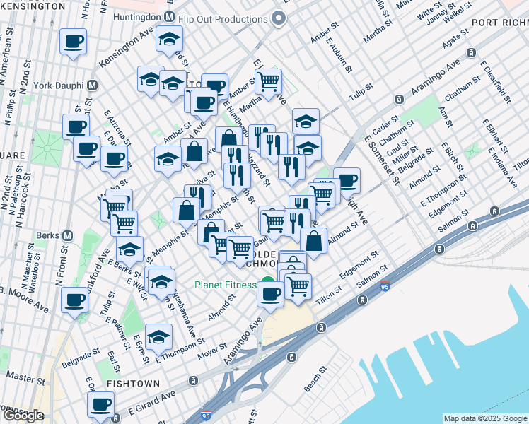 map of restaurants, bars, coffee shops, grocery stores, and more near 2521 Cedar Street in Philadelphia