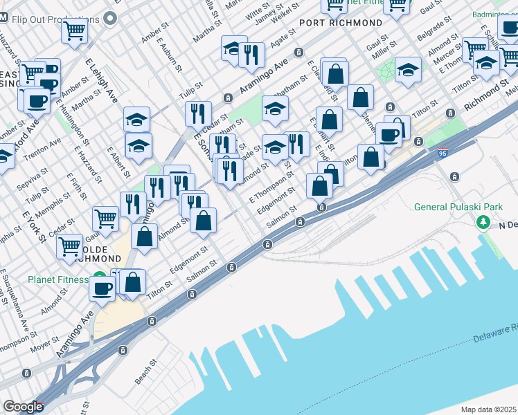 map of restaurants, bars, coffee shops, grocery stores, and more near 2816 Edgemont Street in Philadelphia