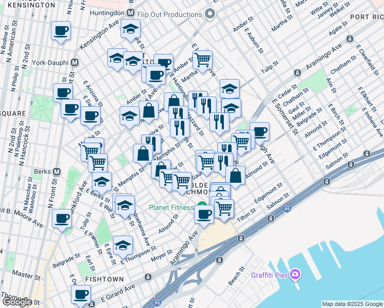 map of restaurants, bars, coffee shops, grocery stores, and more near 2510 Cedar Street in Philadelphia