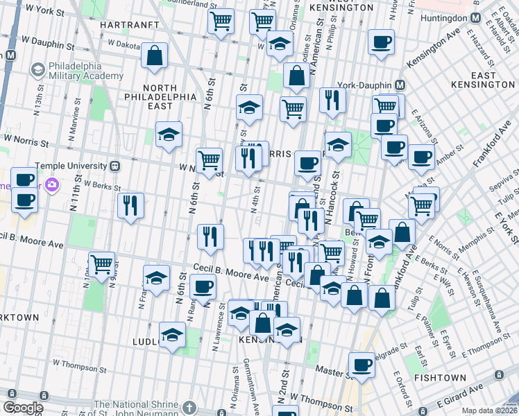 map of restaurants, bars, coffee shops, grocery stores, and more near in Philadelphia
