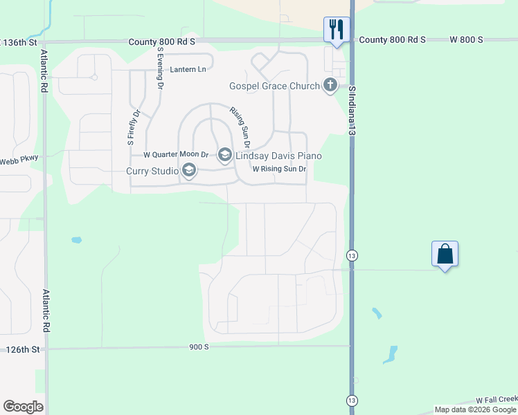 map of restaurants, bars, coffee shops, grocery stores, and more near 9333 West Swimming Hole Lane in Pendleton
