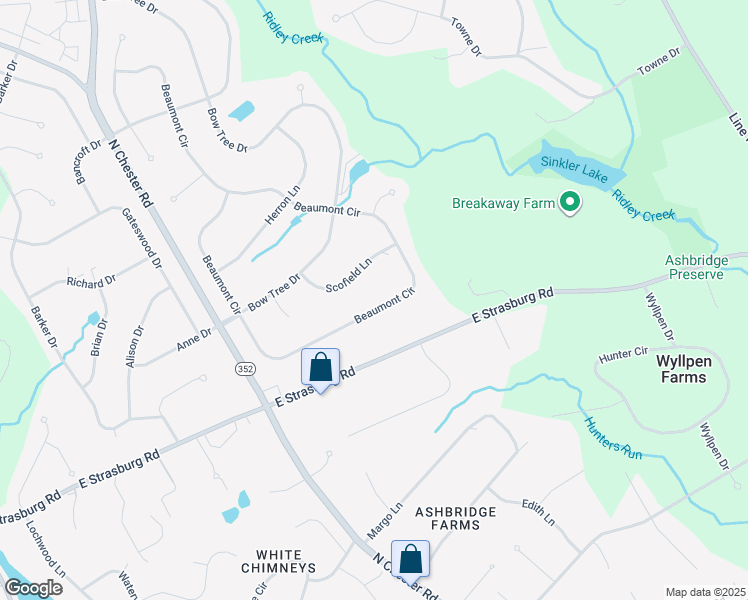 map of restaurants, bars, coffee shops, grocery stores, and more near 429 Beaumont Circle in West Chester