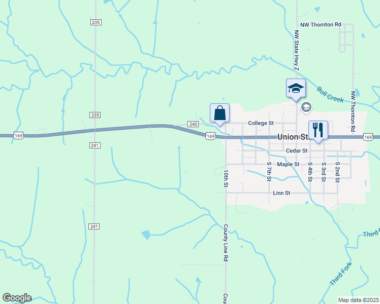 map of restaurants, bars, coffee shops, grocery stores, and more near 9121 U.S. 169 in Union Star