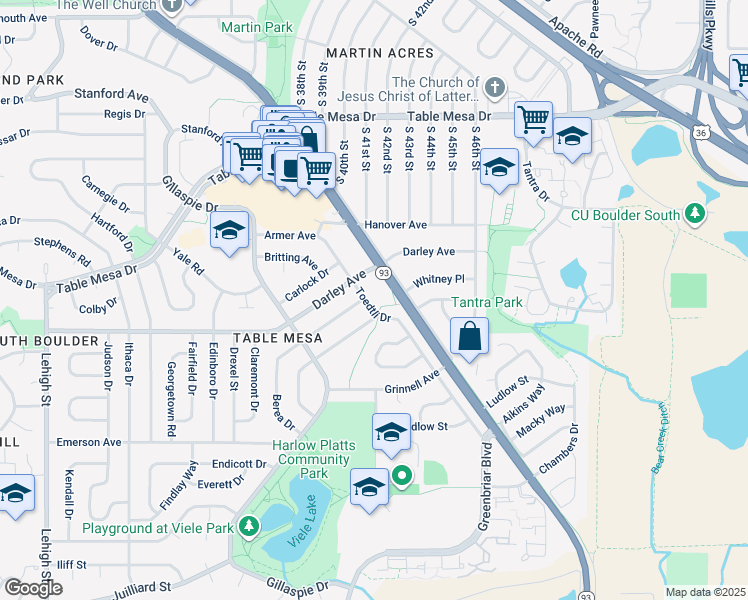 map of restaurants, bars, coffee shops, grocery stores, and more near 1010 Toedtli Drive in Boulder