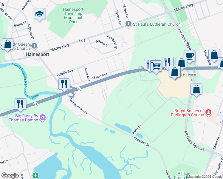 map of restaurants, bars, coffee shops, grocery stores, and more near 1476 New Jersey 38 in Hainesport