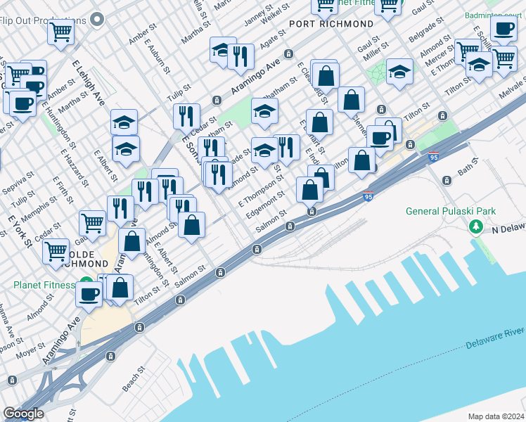 map of restaurants, bars, coffee shops, grocery stores, and more near 2823 Edgemont Street in Philadelphia