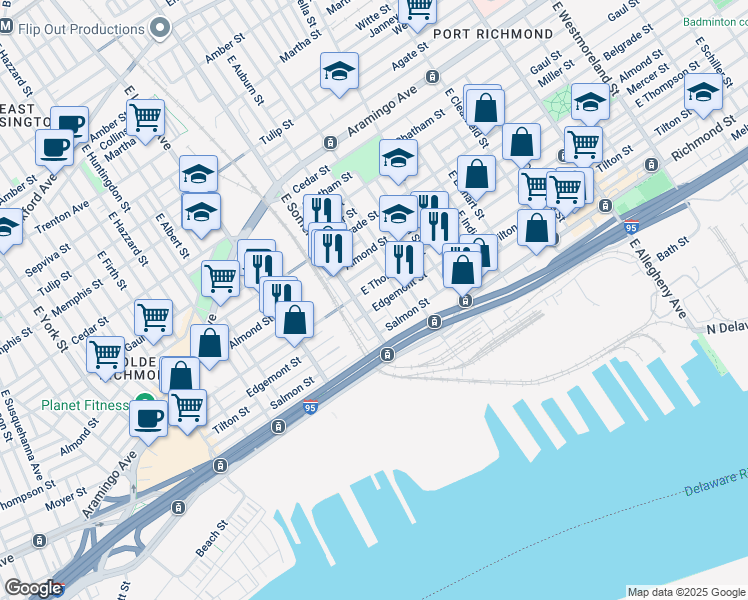 map of restaurants, bars, coffee shops, grocery stores, and more near 2816 Edgemont Street in Philadelphia
