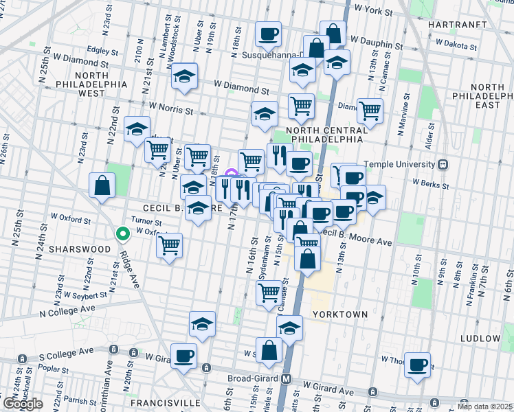 map of restaurants, bars, coffee shops, grocery stores, and more near in Philadelphia