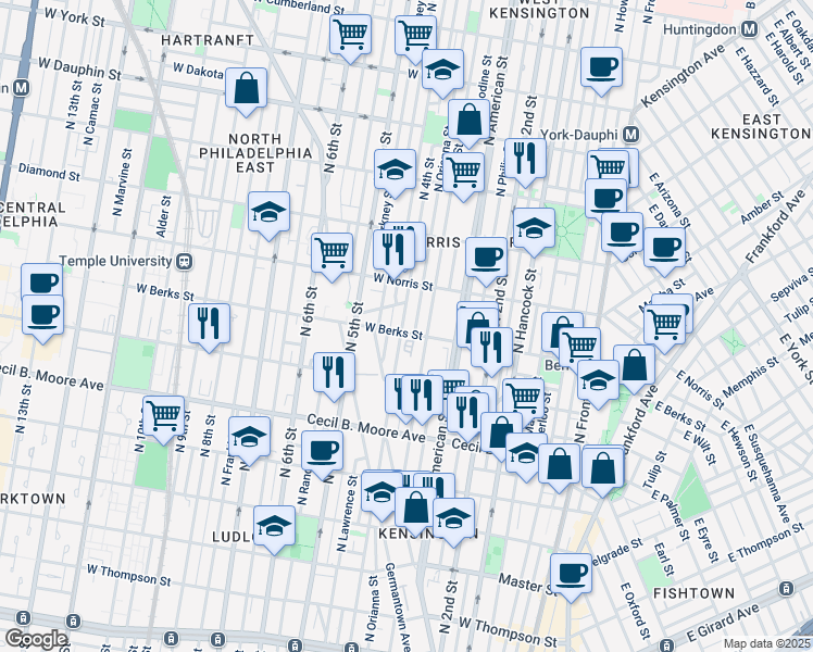 map of restaurants, bars, coffee shops, grocery stores, and more near in Philadelphia