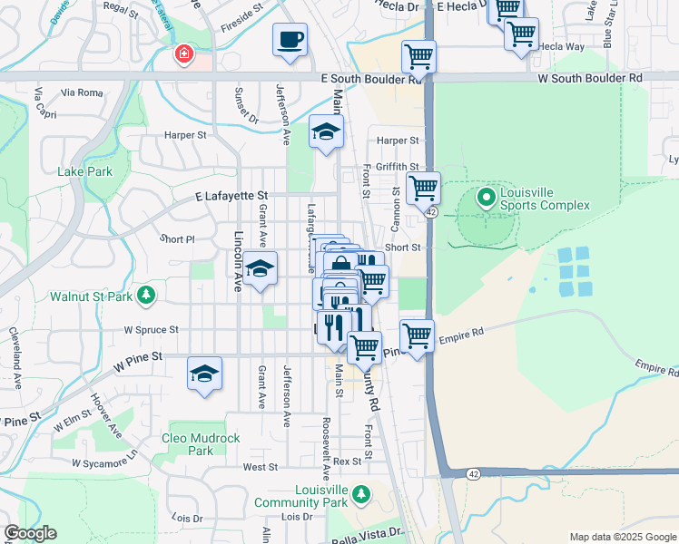 map of restaurants, bars, coffee shops, grocery stores, and more near 1016 Main Street in Louisville