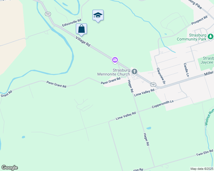 map of restaurants, bars, coffee shops, grocery stores, and more near 1404 Penn Grant Road in Lancaster