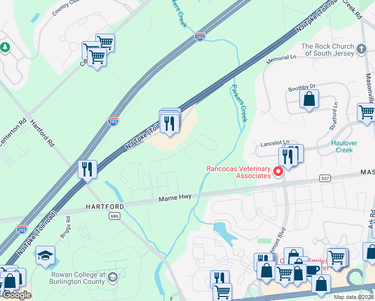 map of restaurants, bars, coffee shops, grocery stores, and more near 3253 Marne Highway in Mount Laurel Township