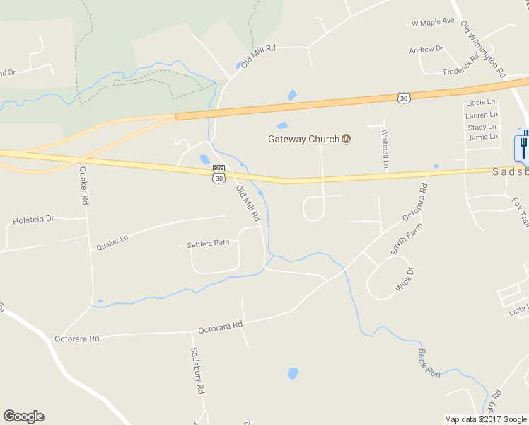 map of restaurants, bars, coffee shops, grocery stores, and more near 307 Old Mill Road in Parkesburg
