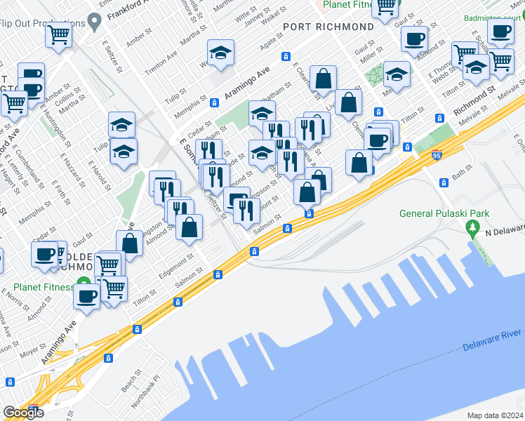 map of restaurants, bars, coffee shops, grocery stores, and more near 2823 Edgemont Street in Philadelphia