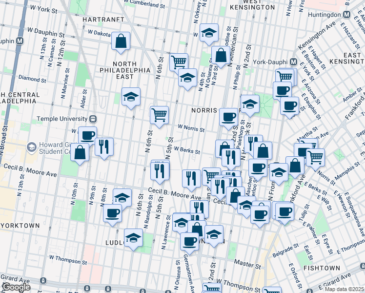 map of restaurants, bars, coffee shops, grocery stores, and more near in Philadelphia