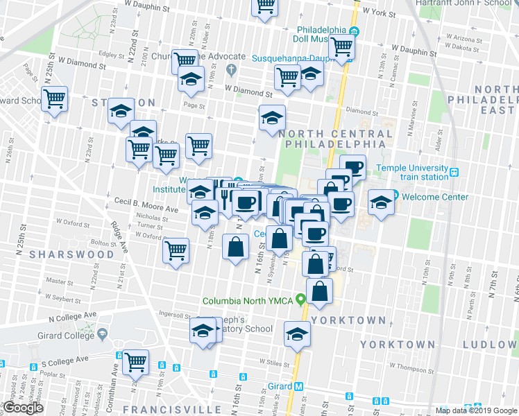 map of restaurants, bars, coffee shops, grocery stores, and more near in Philadelphia