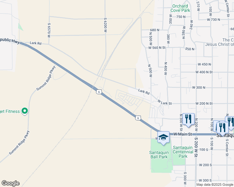 map of restaurants, bars, coffee shops, grocery stores, and more near 263 Polly Lane in Santaquin