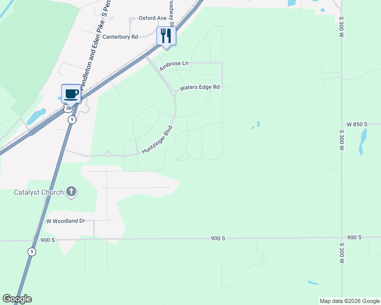 map of restaurants, bars, coffee shops, grocery stores, and more near 288 Elderberry Court in Pendleton