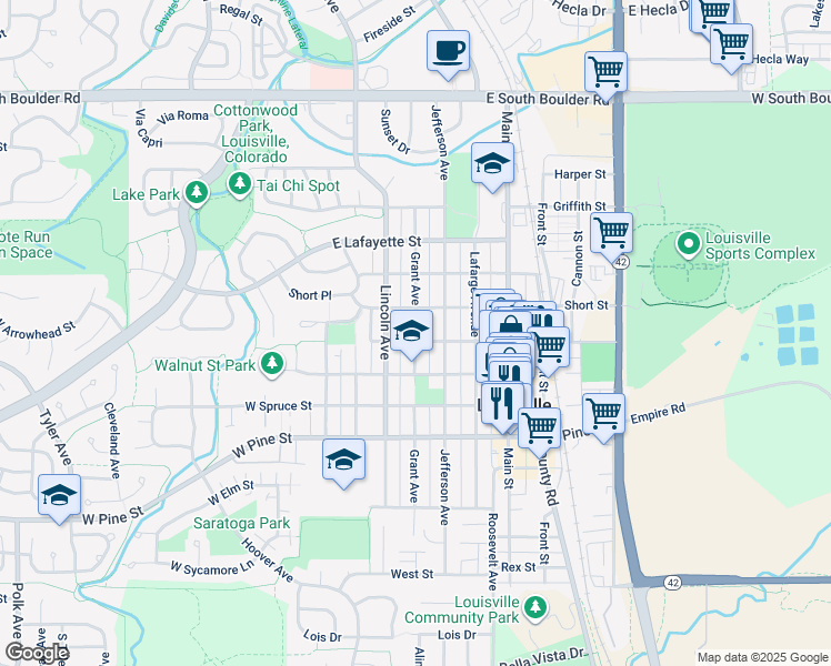 map of restaurants, bars, coffee shops, grocery stores, and more near 1024 Grant Avenue in Louisville