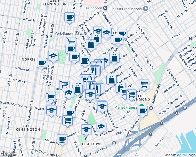 map of restaurants, bars, coffee shops, grocery stores, and more near 2204 Sepviva Street in Philadelphia