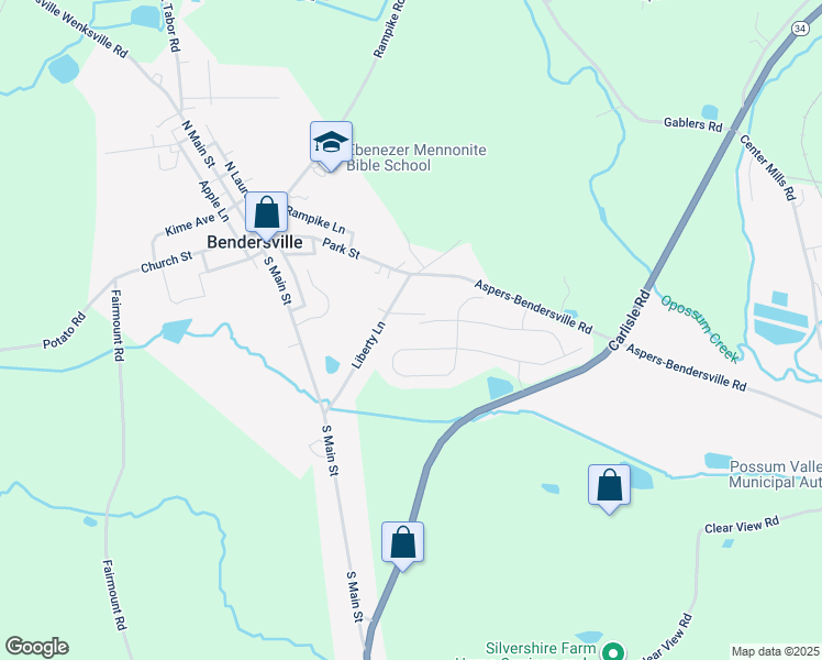 map of restaurants, bars, coffee shops, grocery stores, and more near 180 McIntosh Lane in Aspers