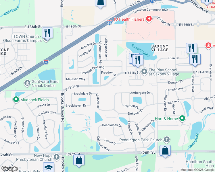 map of restaurants, bars, coffee shops, grocery stores, and more near 12899 Star Drive in Fishers