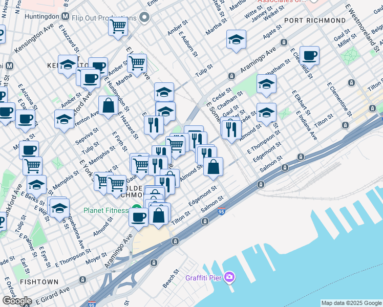 map of restaurants, bars, coffee shops, grocery stores, and more near 2670 Belgrade Street in Philadelphia