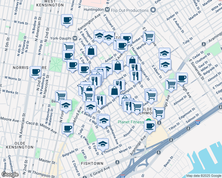 map of restaurants, bars, coffee shops, grocery stores, and more near in Philadelphia
