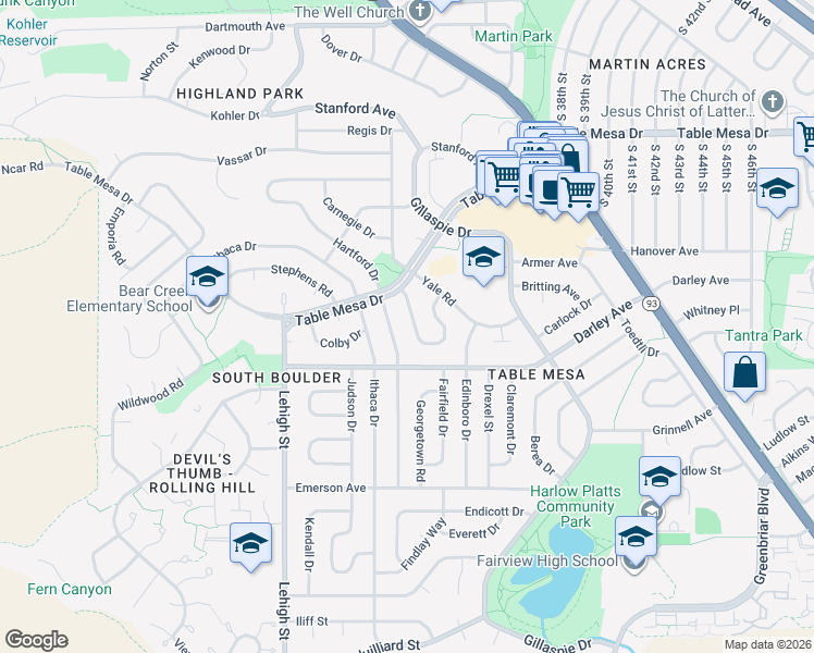 map of restaurants, bars, coffee shops, grocery stores, and more near 975 Miami Way in Boulder