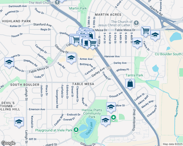 map of restaurants, bars, coffee shops, grocery stores, and more near in Boulder