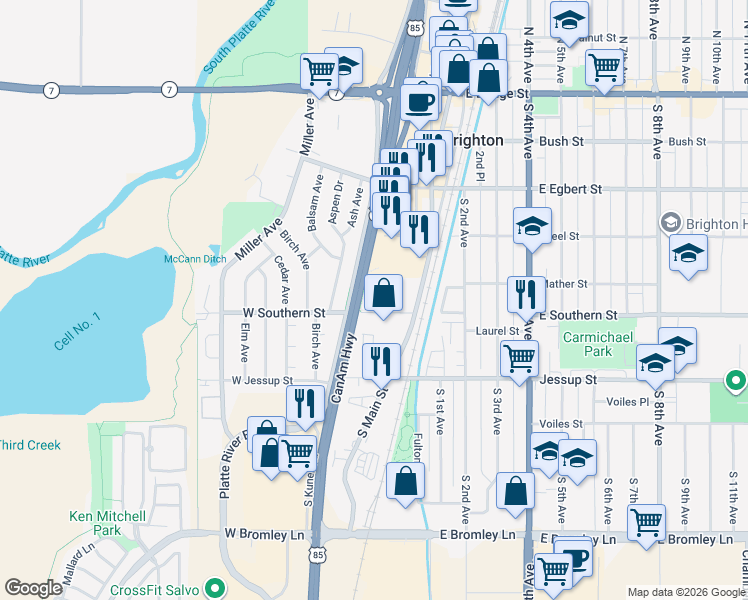 map of restaurants, bars, coffee shops, grocery stores, and more near 100 West Southern Street in Brighton