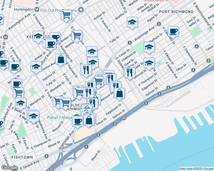 map of restaurants, bars, coffee shops, grocery stores, and more near 2670 Belgrade Street in Philadelphia