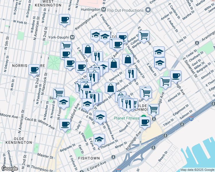 map of restaurants, bars, coffee shops, grocery stores, and more near in Philadelphia