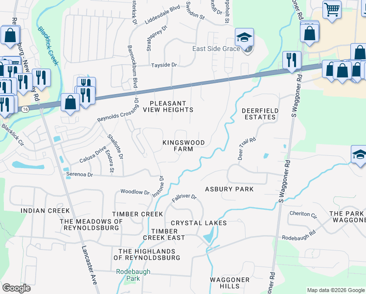 map of restaurants, bars, coffee shops, grocery stores, and more near 236 Kingsmeadow Lane in Blacklick