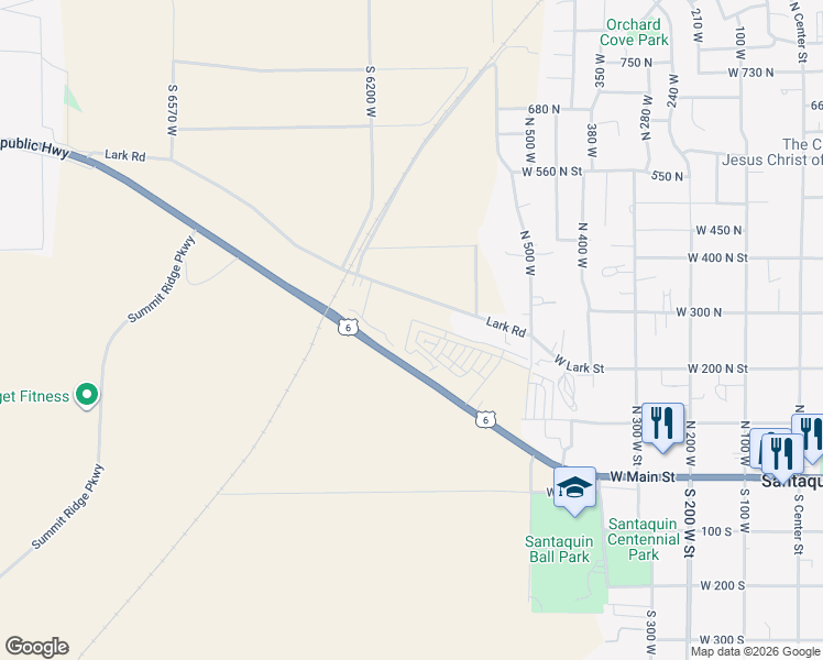 map of restaurants, bars, coffee shops, grocery stores, and more near 269 Polly Lane in Santaquin